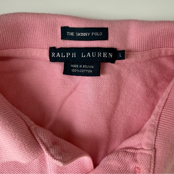 Polo Ralph Lauren Pink Skinny Fit Polo Shirt L Blue Pony Cotton - Picture 3 of 4